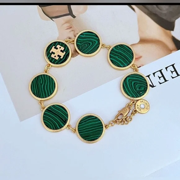 Tory Burch Green Gold Jewelry Set; Bracelet & Earrings - Picture 2 of 6